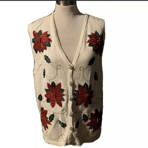 Bobbie Brooks Christmas Sweater Vest Poinsettia